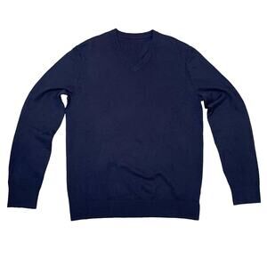 Theory Riland Long Sleeve V-Neck Sweater Merino Wool Blend Navy Blue Size Small